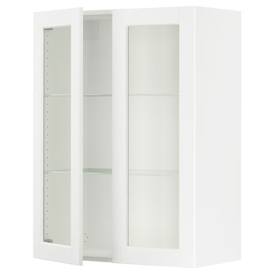 SEKTION Gabinete de pared 2 puertas vidrio, blanco Enköping/blanco efecto madera, 76x37x102 cm
