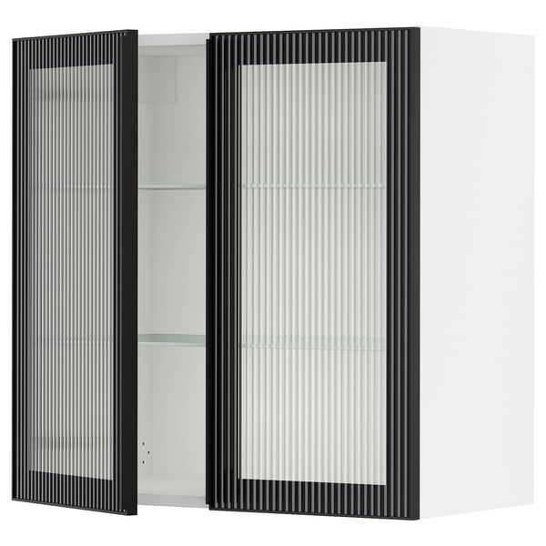 SEKTION Gabinete de pared 2 puertas vidrio, blanco/Hejsta Vidrio acanalado carbón, 76x37x76 cm