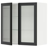 SEKTION Gabinete de pared 2 puertas vidrio, blanco/Hejsta Vidrio acanalado carbón, 76x37x76 cm
