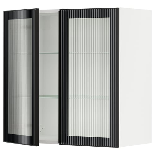 SEKTION Gabinete de pared 2 puertas vidrio, blanco/Hejsta Vidrio acanalado carbón, 76x37x76 cm