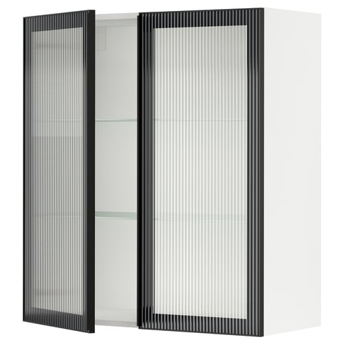 SEKTION Gabinete de pared 2 puertas vidrio, blanco/Hejsta Vidrio acanalado carbón, 91x37x102 cm
