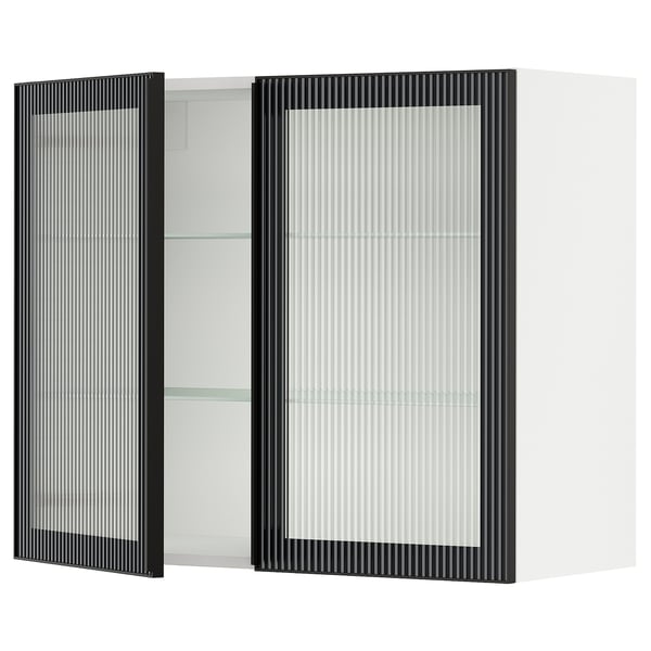 SEKTION Gabinete de pared 2 puertas vidrio, blanco/Hejsta Vidrio acanalado carbón, 91x37x76 cm