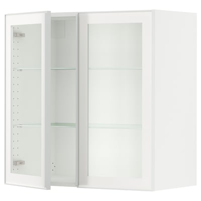 SEKTION Gabinete de pared 2 puertas vidrio, blanco/Hejsta Vidrio transparente blanco, 76x37x76 cm