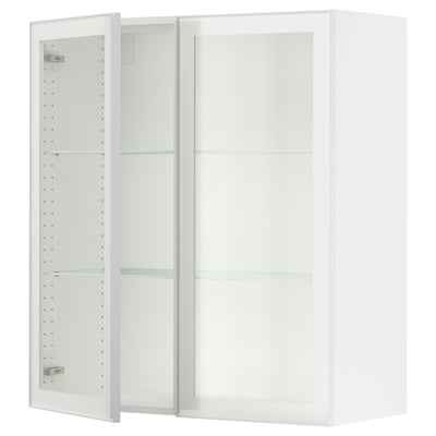 SEKTION Gabinete de pared 2 puertas vidrio, blanco/Hejsta Vidrio transparente blanco, 91x37x102 cm