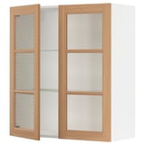 SEKTION Gabinete de pared 2 puertas vidrio, blanco/Vedhamn roble, 91x37x102 cm