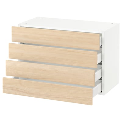 SEKTION Gabinete de pared 4 cajones, blanco Maximera/Askersund efecto fresno claro, 76x37x51 cm