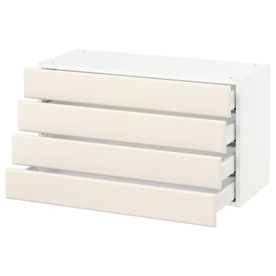 SEKTION Gabinete de pared 4 cajones, blanco Maximera/Bodbyn hueso, 91x37x51 cm