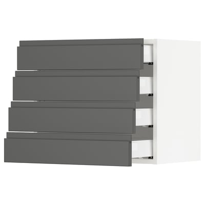 SEKTION Gabinete de pared 4 cajones, blanco Maximera/Voxtorp gris oscuro, 61x37x51 cm