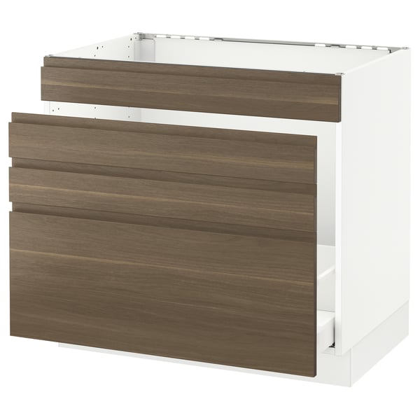 SEKTION Gabinete para fregadero - blanco Maximera/Voxtorp nogal - IKEA