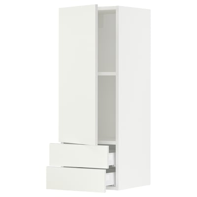 SEKTION Gabinete pared 1 puerta 2 cajones, blanco/Vallstena blanco, 38x37x102 cm