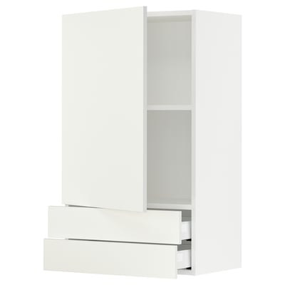 SEKTION Gabinete pared 1 puerta 2 cajones, blanco/Vallstena blanco, 61x37x102 cm