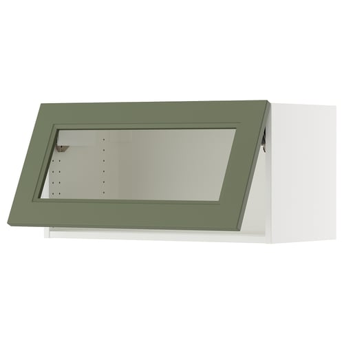 SEKTION Gabinete pared 1 puerta horizontal, blanco/Axstad verde grisáceo, 76x37x38 cm