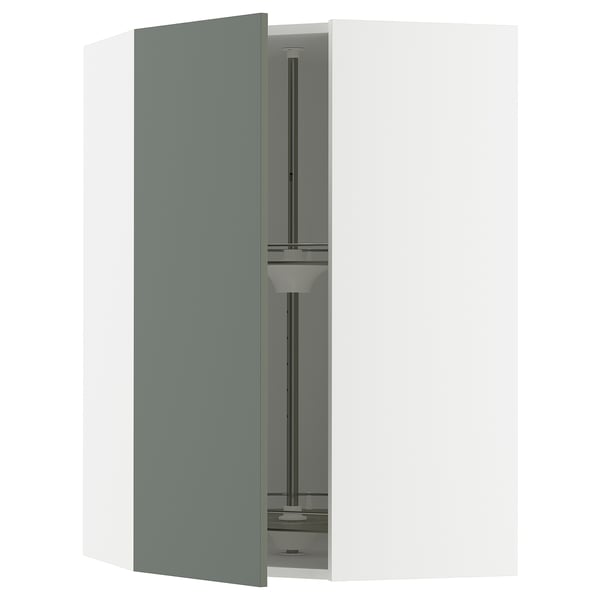 SEKTION Gabinete pared esquina c/carrusel, blanco/Nickebo Verde grisáceo mate, 66x37x102 cm