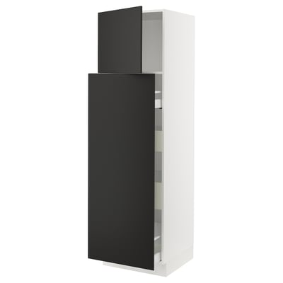 SEKTION / MAXIMERA Gabin alt extb 2 prtas 4 cjnes+ests, blanco/Nickebo Carbón mate, 61x61x203 cm