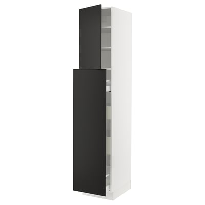 SEKTION / MAXIMERA Gabin alt extb 2 prtas 4 cjnes+ests, blanco/Nickebo Carbón mate, 46x61x229 cm