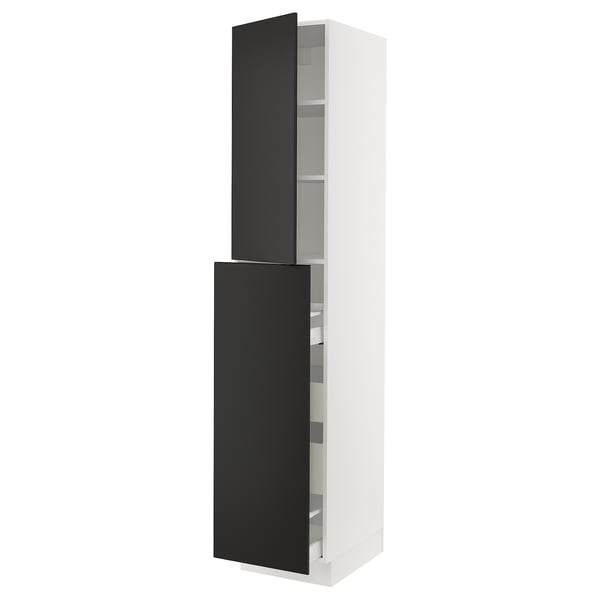 SEKTION / MAXIMERA Gabin alt extb 2 prtas 4 cjnes+ests, blanco/Nickebo Carbón mate, 46x61x229 cm