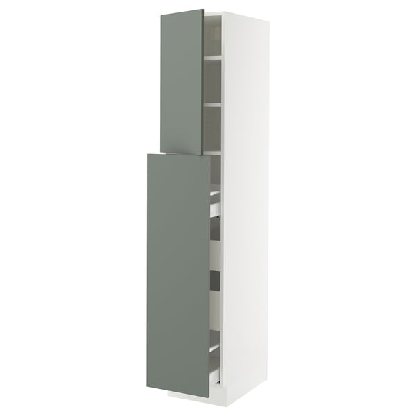 SEKTION / MAXIMERA Gabin alt extb 2 prtas 4 cjnes+ests, blanco/Nickebo Verde grisáceo mate, 38x61x203 cm