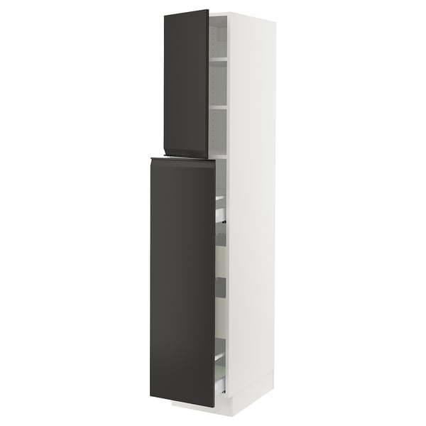 SEKTION / MAXIMERA Gabin alt extb 2 prtas 4 cjnes+ests, blanco/Upplöv Carbón mate, 38x61x203 cm