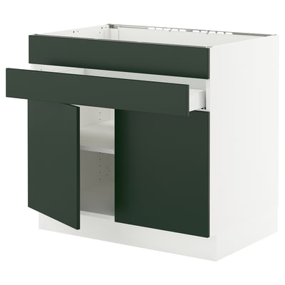 SEKTION / MAXIMERA Gabin bajo p/parilla 2 prts 1 cjn, blanco/Havstorp Verde oscuro, 91x61x76 cm