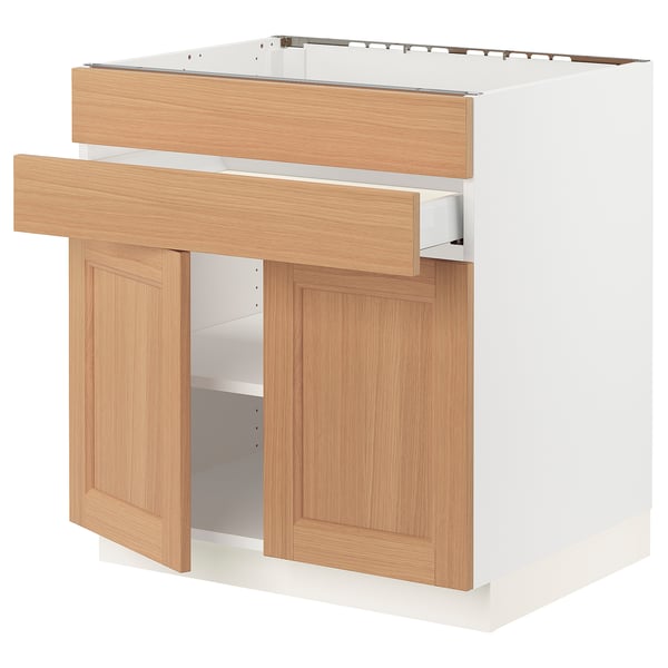 SEKTION / MAXIMERA Gabin bajo p/parilla 2 prts 1 cjn, blanco/Vedhamn roble, 76x61x76 cm