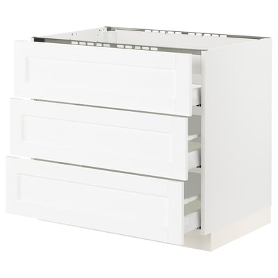 SEKTION / MAXIMERA Gabin bajo p/parilla 3 cajones, blanco Enköping/blanco efecto madera, 91x61x76 cm