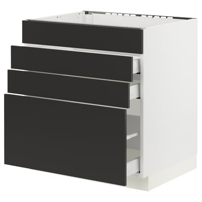 SEKTION / MAXIMERA Gabin bajo p/parilla 3 cajones, blanco/Nickebo Carbón mate, 76x61x76 cm