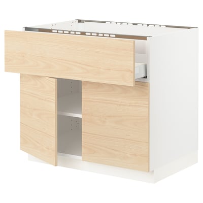 SEKTION / MAXIMERA Gabin bajo p/parrilla 2 prtas 1 cjn, blanco/Askersund efecto fresno claro, 91x61x76 cm