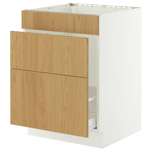 SEKTION / MAXIMERA Gabin bajo p/tarja y bote de basura, blanco/Sinarp chapa roble, 61x61x76 cm