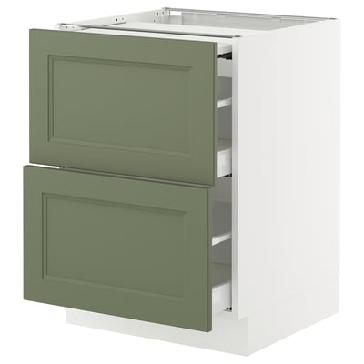 SEKTION / MAXIMERA Gabin bajo sup extensible 2 cajnes, blanco/Axstad verde grisáceo, 61x61x76 cm