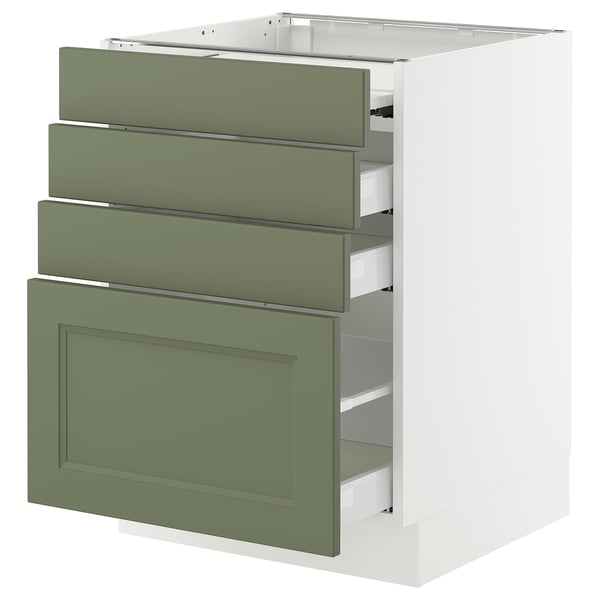 SEKTION / MAXIMERA Gabin bajo sup extensible 3 cajnes, blanco/Axstad verde grisáceo, 61x61x76 cm