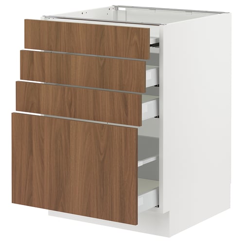 SEKTION / MAXIMERA Gabin bajo sup extensible 3 cajnes, blanco/Tistorp Efecto nogal café, 61x61x76 cm