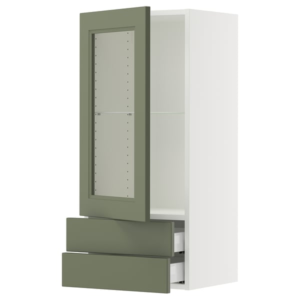 SEKTION / MAXIMERA Gabin pared 1 prta vidrio 2 cajones, blanco/Axstad verde grisáceo, 46x37x102 cm