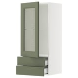 SEKTION / MAXIMERA Gabin pared 1 prta vidrio 2 cajones, blanco/Axstad verde grisáceo, 46x37x102 cm