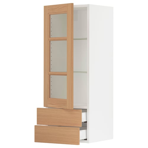 SEKTION / MAXIMERA Gabin pared 1 prta vidrio 2 cajones, blanco/Vedhamn roble, 38x37x102 cm
