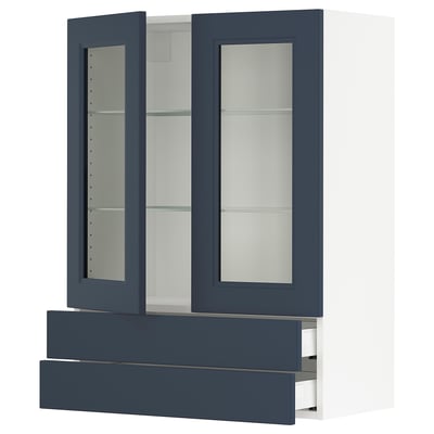 SEKTION / MAXIMERA Gabin pared 2 prtas vidrio 2 cjnes, blanco Axstad/mate azul, 76x37x102 cm