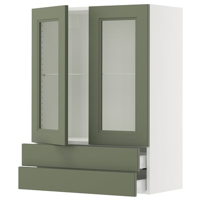 SEKTION / MAXIMERA Gabin pared 2 prtas vidrio 2 cjnes, blanco/Axstad verde grisáceo, 76x37x102 cm