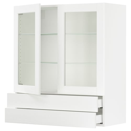 SEKTION / MAXIMERA Gabin pared 2 prtas vidrio 2 cjnes, blanco Enköping/blanco efecto madera, 91x37x102 cm