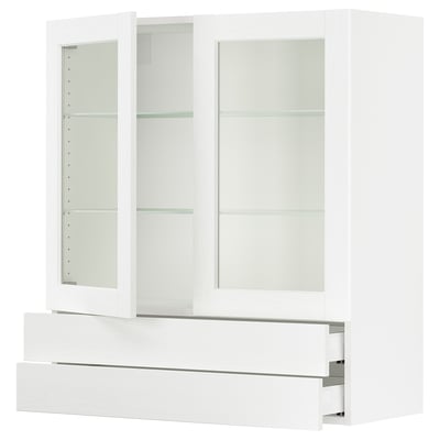 SEKTION / MAXIMERA Gabin pared 2 prtas vidrio 2 cjnes, blanco Enköping/blanco efecto madera, 91x37x102 cm