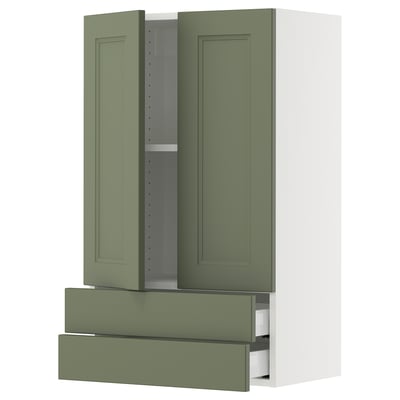 SEKTION / MAXIMERA Gabin pared 2 puertas 2 cajones, blanco/Axstad verde grisáceo, 61x37x102 cm