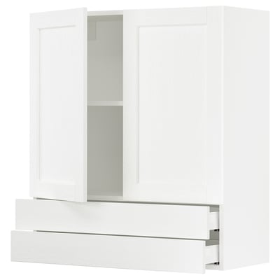 SEKTION / MAXIMERA Gabin pared 2 puertas 2 cajones, blanco Enköping/blanco efecto madera, 91x37x102 cm