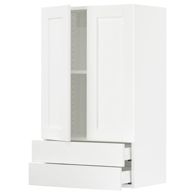 SEKTION / MAXIMERA Gabin pared 2 puertas 2 cajones, blanco Enköping/blanco efecto madera, 61x37x102 cm