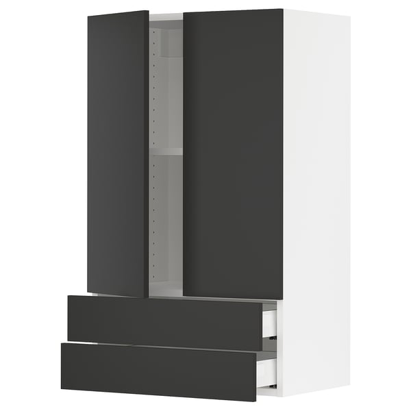 SEKTION / MAXIMERA Gabin pared 2 puertas 2 cajones, blanco/Nickebo Carbón mate, 61x37x102 cm