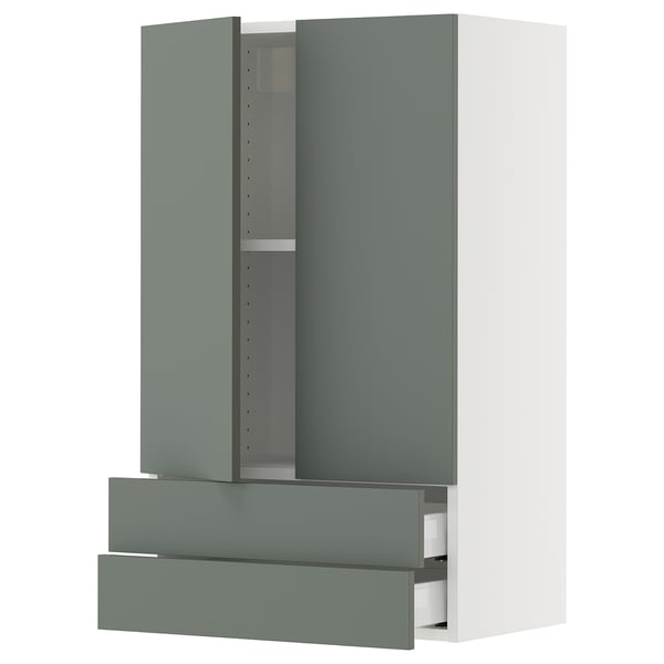 SEKTION / MAXIMERA Gabin pared 2 puertas 2 cajones, blanco/Nickebo Verde grisáceo mate, 61x37x102 cm