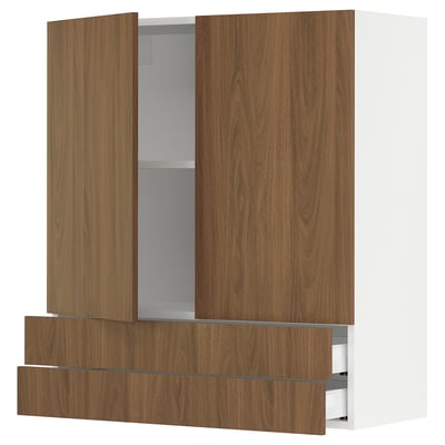 SEKTION / MAXIMERA Gabin pared 2 puertas 2 cajones, blanco/Tistorp Efecto nogal café, 91x37x102 cm