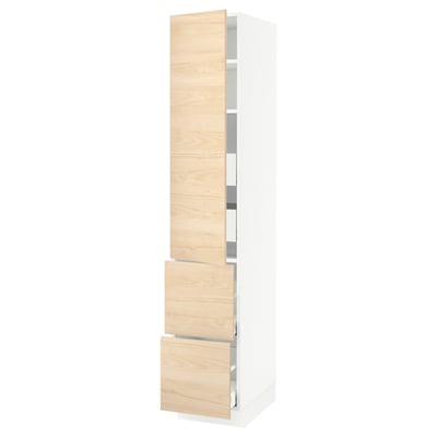 SEKTION / MAXIMERA Gabinete alto 1 puerta 4 cajones, blanco/Askersund efecto fresno claro, 38x61x203 cm