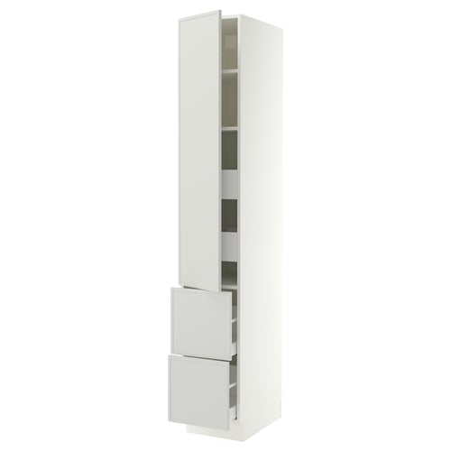 SEKTION / MAXIMERA Gabinete alto 1 puerta 4 cajones, blanco/Aspudden gris claro, 38x61x229 cm