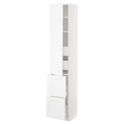 SEKTION / MAXIMERA Gabinete alto 1 puerta 4 cajones, blanco/Axstad blanco mate, 38x37x203 cm
