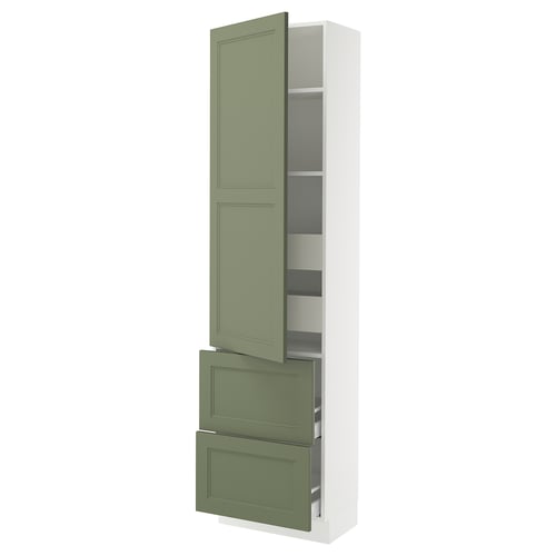 SEKTION / MAXIMERA Gabinete alto 1 puerta 4 cajones, blanco/Axstad verde grisáceo, 61x37x229 cm