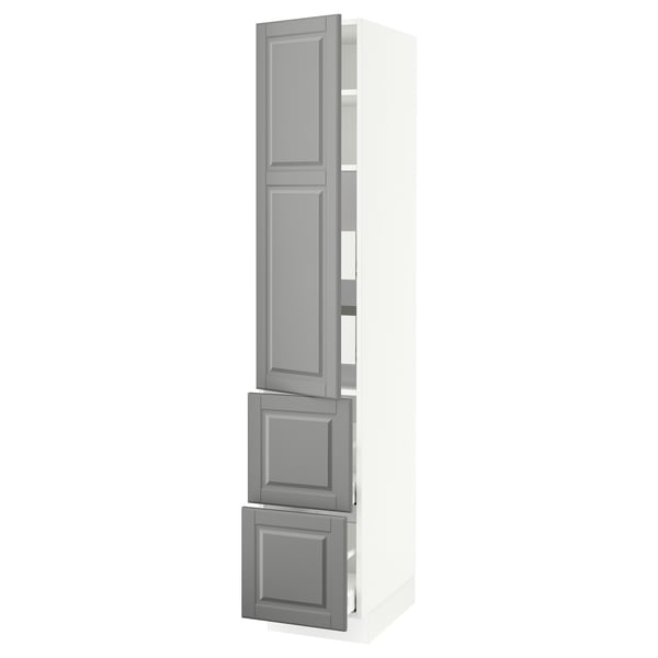 SEKTION / MAXIMERA Gabinete alto 1 puerta 4 cajones, blanco/Bodbyn gris, 38x61x203 cm