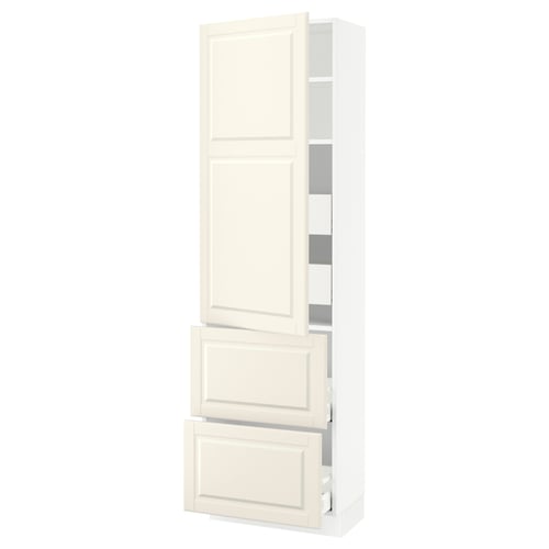 SEKTION / MAXIMERA Gabinete alto 1 puerta 4 cajones, blanco/Bodbyn hueso, 61x37x203 cm